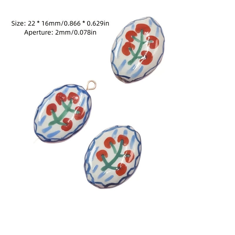 Hand Drawn Painted Fruit Vintage Ceramic Beads, 3pcs